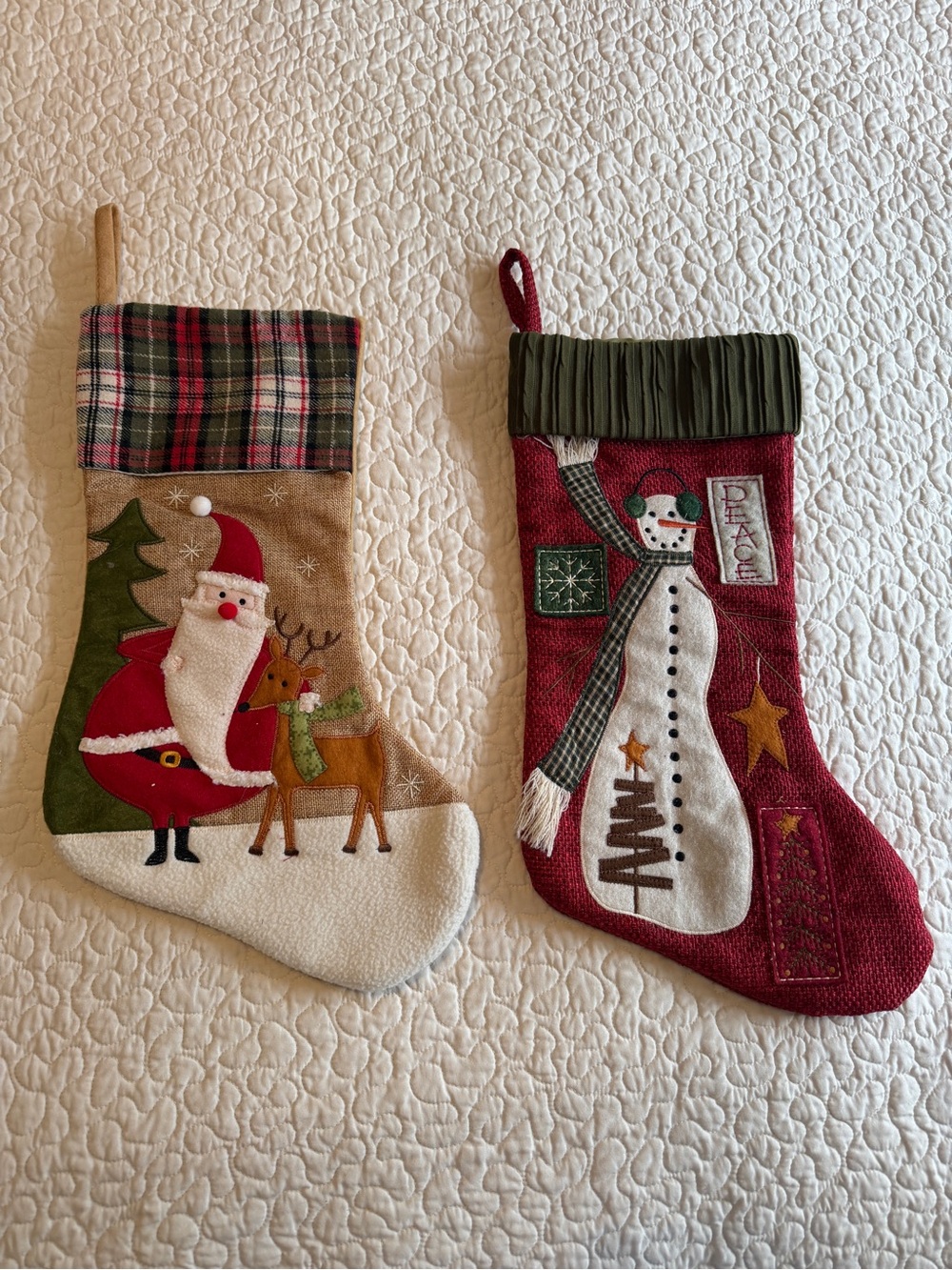 Hobby Lobby Christmas Stockings Set 2 Santa Reindeer Snowman Rustic 18”